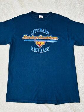 Harley Davidson Cafe Las Vegas T Shirt Mens XL Navy Live Hard Ride Easy Shirt